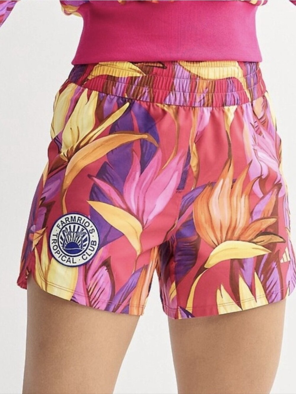 Farm Rio X Adidas Pink Tropical Print Training Pacer Run Shorts Size Small